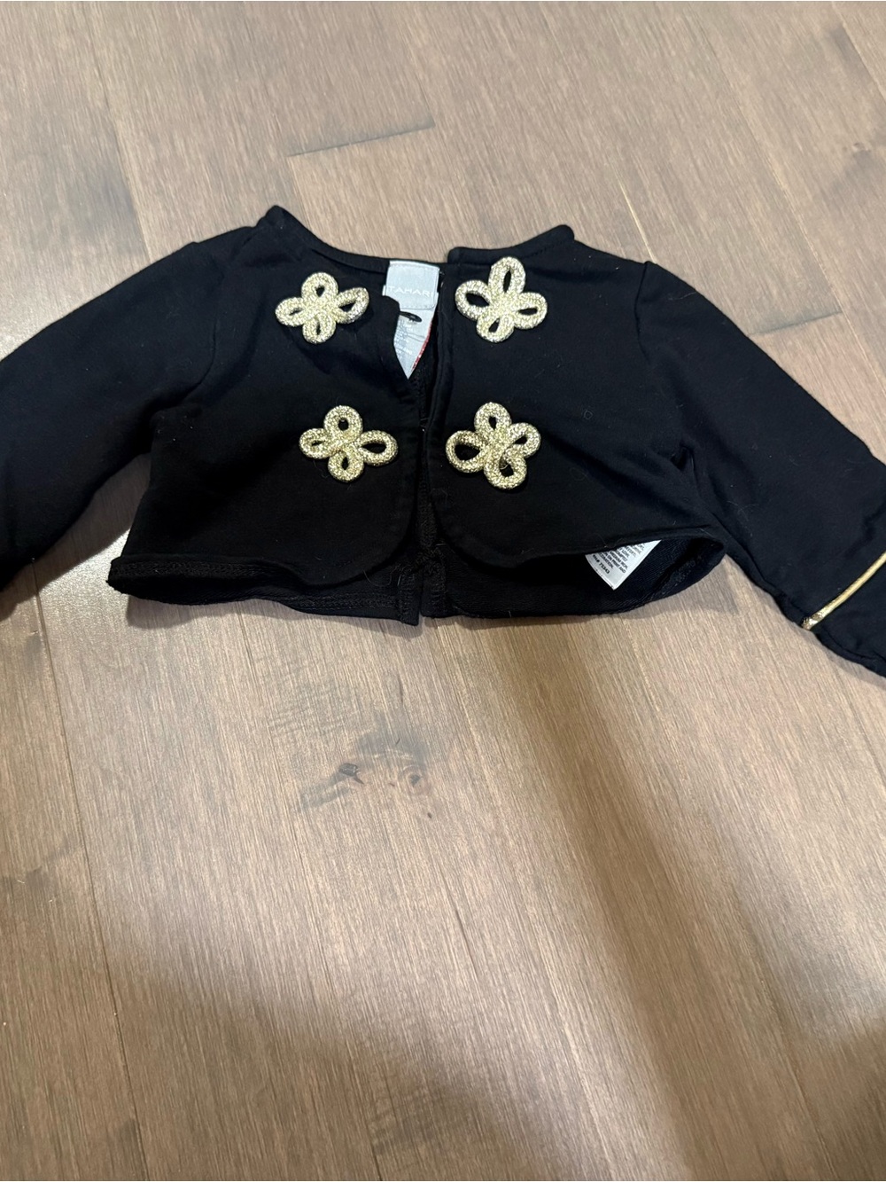 Tahari Black Bolero Jacket with Gold Embellishments size 12 months